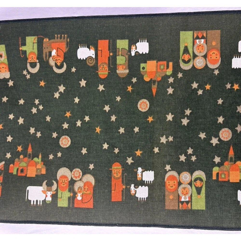 VTG Sodahl Nativity Table Runner Danish 70s Scandinavian Cotton Linen MCM X-Mas